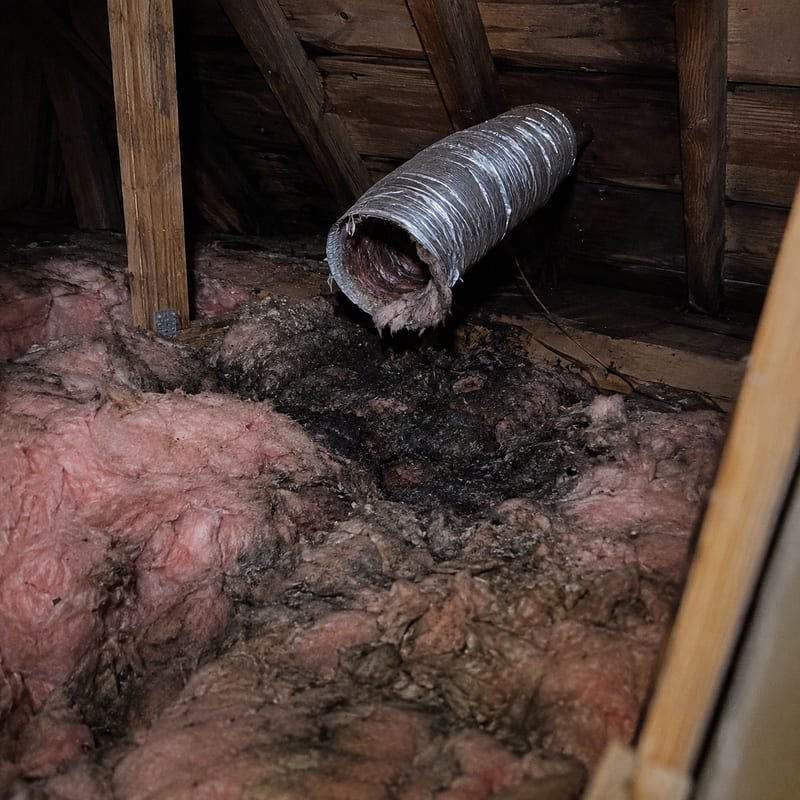 Bathroom exhaust fan discharging into an attic — a common cause of attic mold in Rochester, NY