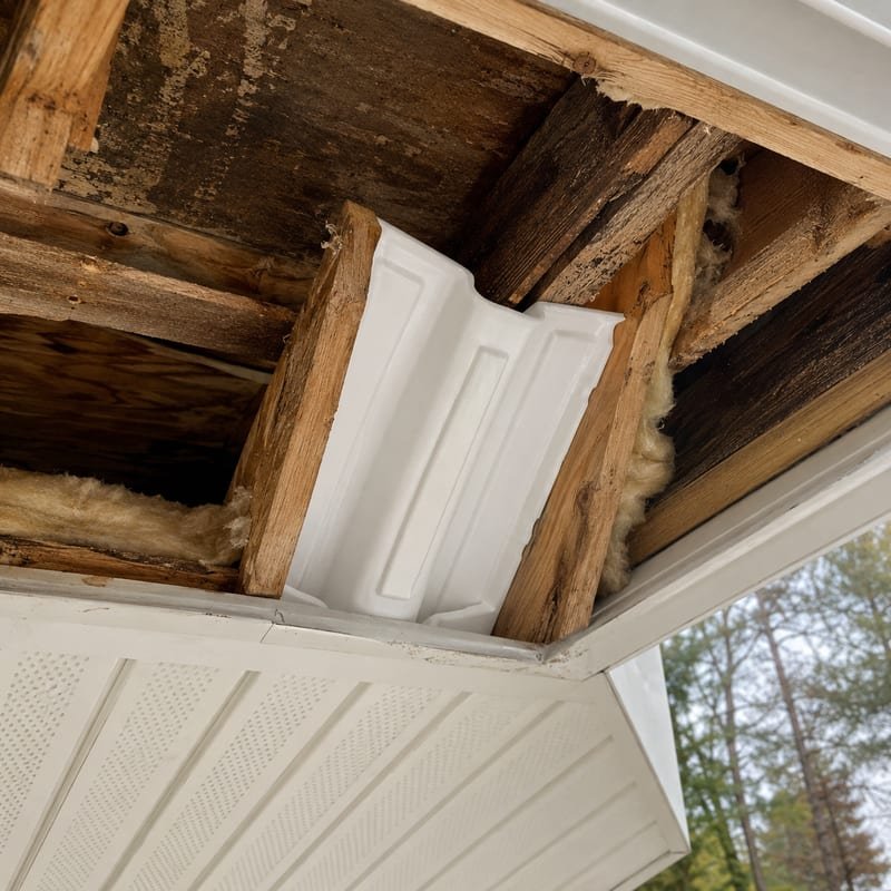 Soffit baffle installed to restore attic ventilation after mold removal in Rochester, NY