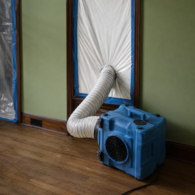 Negative air machine and sealed containment barrier for black mold removal in Rochester, NY