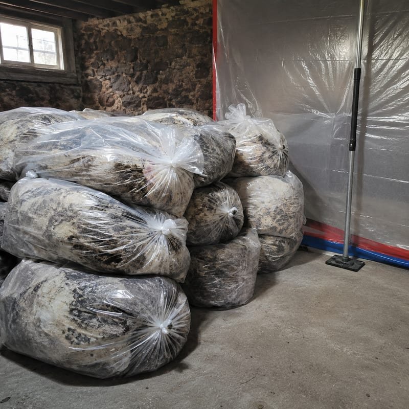 Mold-damaged material bagged for disposal during black mold removal in Rochester, NY