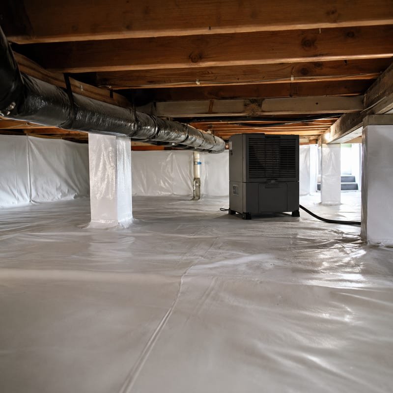 Sealed and encapsulated crawl space with dehumidifier in Rochester, NY