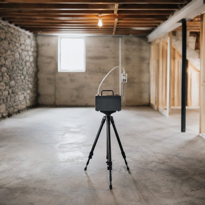 Post-remediation clearance air sample being collected in a Rochester, NY home